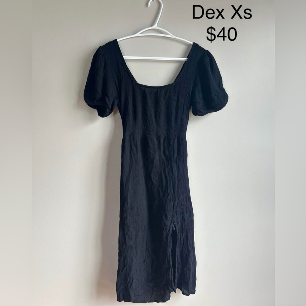 Dex Black Midi Dress with Puff Sleeves